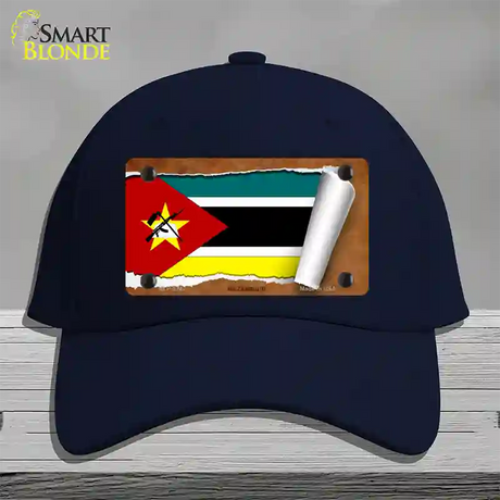 Mozambique Flag Scroll Novelty License Plate Hat Cotton / Navy