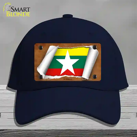 Myanmar Flag Scroll Novelty License Plate Hat Cotton / Navy