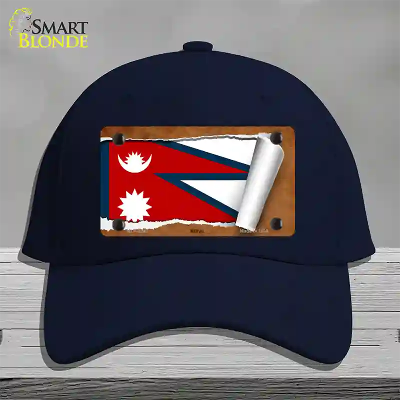 Nepal Flag Scroll Novelty License Plate Hat Cotton / Navy