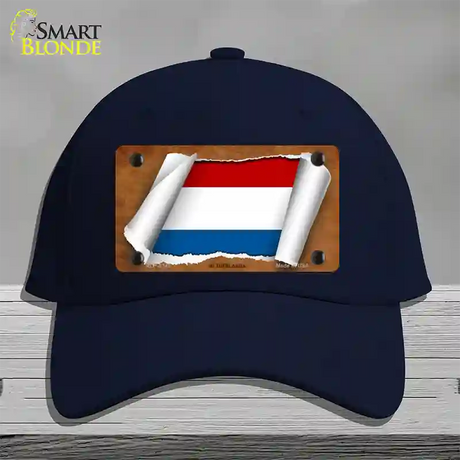 Netherlands Flag Scroll Novelty License Plate Hat Cotton / Navy