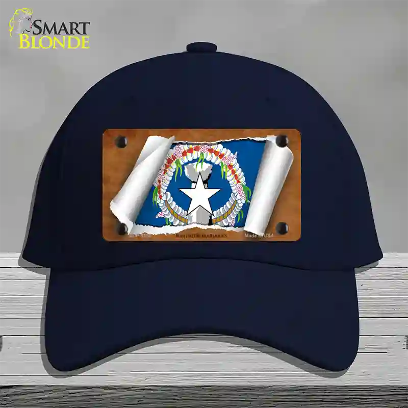 Northern Marianas Flag Scroll Novelty License Plate Hat Cotton / Navy