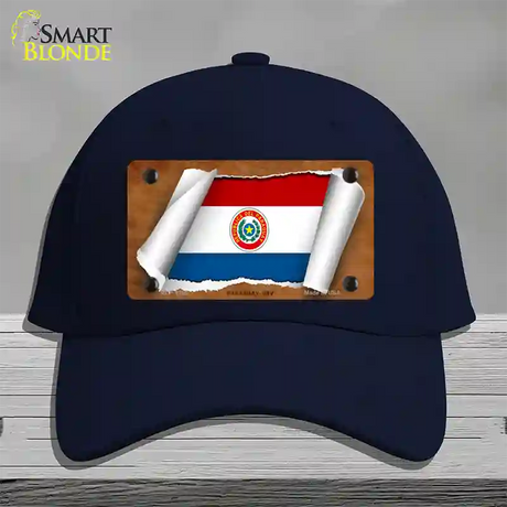 Paraguay-OBV Flag Scroll Novelty License Plate Hat Cotton / Navy