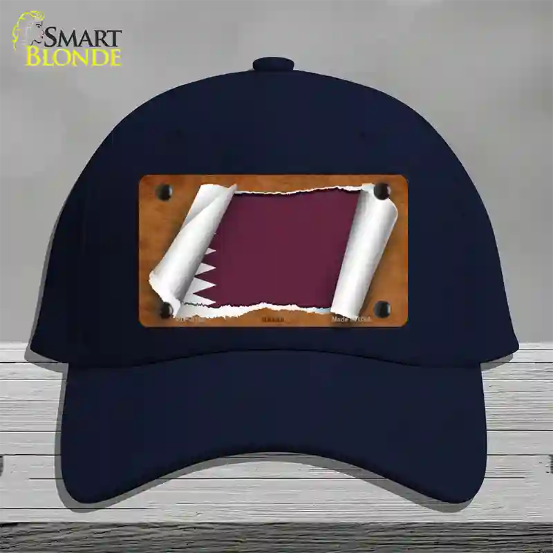 Qatar Flag Scroll Novelty License Plate Hat Cotton / Navy