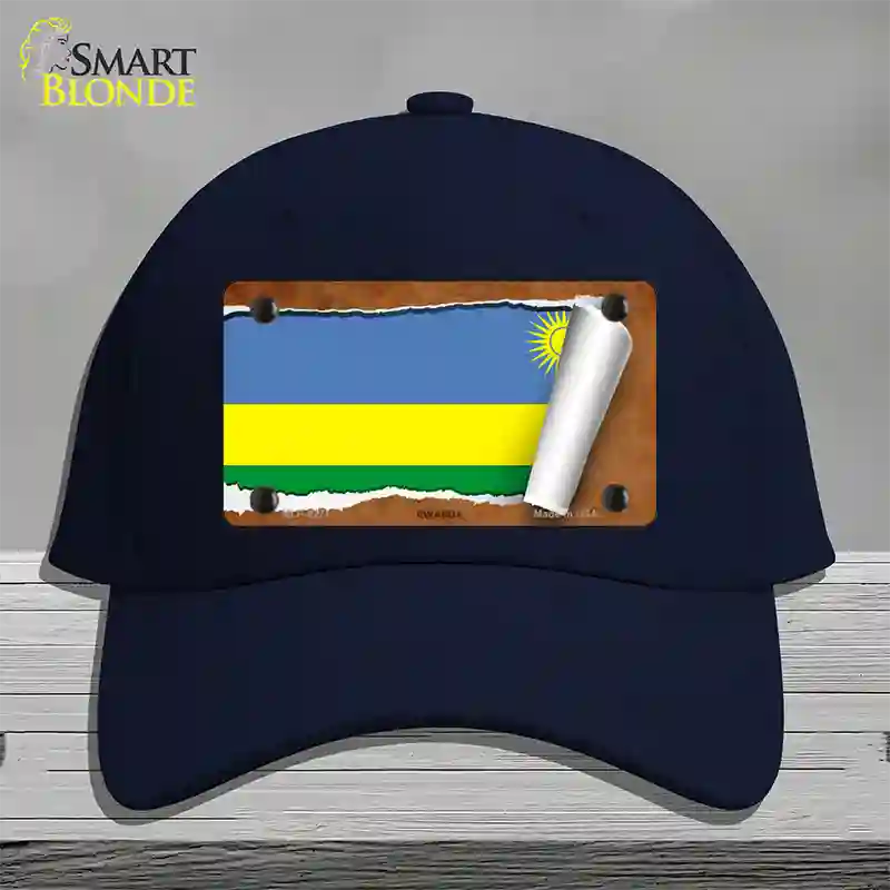 Rwanda Flag Scroll Novelty License Plate Hat Cotton / Navy