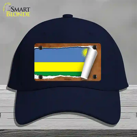 Rwanda Flag Scroll Novelty License Plate Hat Cotton / Navy