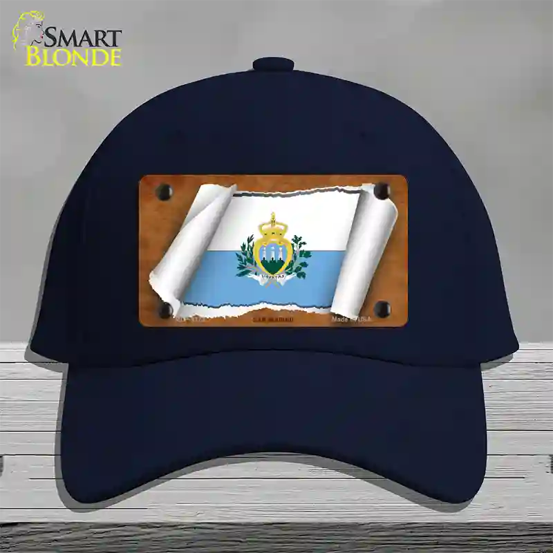 San Marino Flag Scroll Novelty License Plate Hat Cotton / Navy