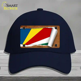 Seychelles Flag Scroll Novelty License Plate Hat Cotton / Navy