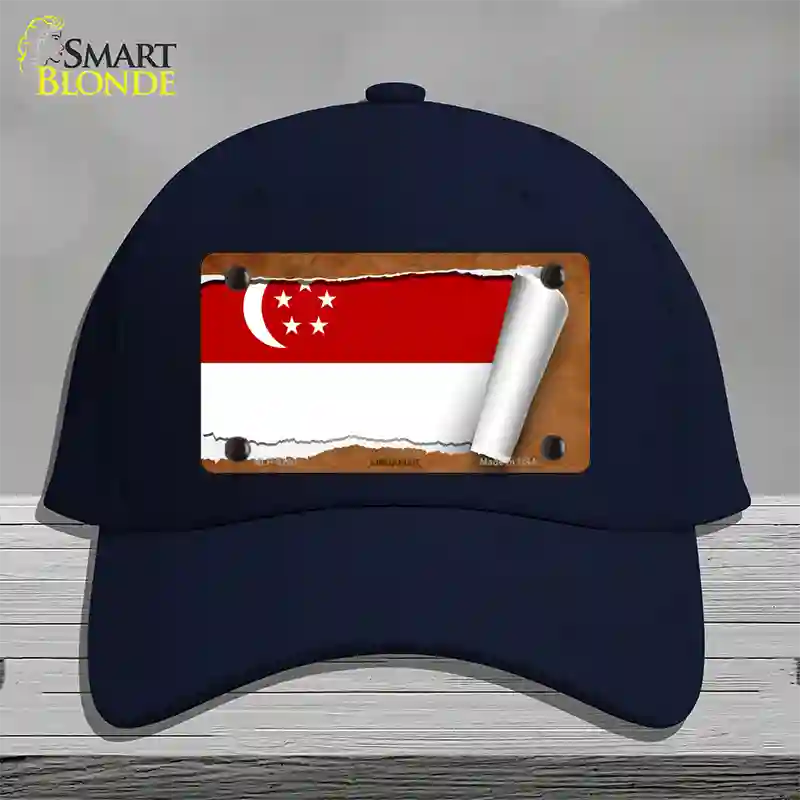 Singapore Flag Scroll Novelty License Plate Hat Cotton / Navy