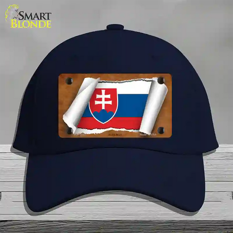 Slovakia Flag Scroll Novelty License Plate Hat Cotton / Navy