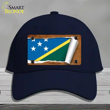 Solomon Islands Flag Scroll Novelty License Plate Hat Cotton / Navy