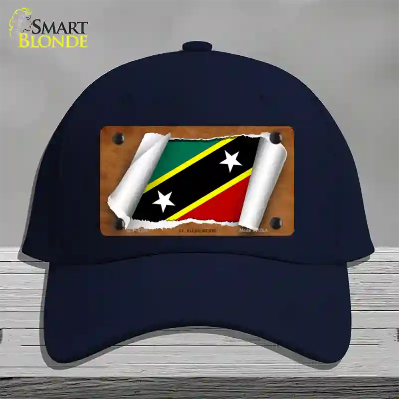 St Kitts-Nevis Flag Scroll Novelty License Plate Hat Cotton / Navy