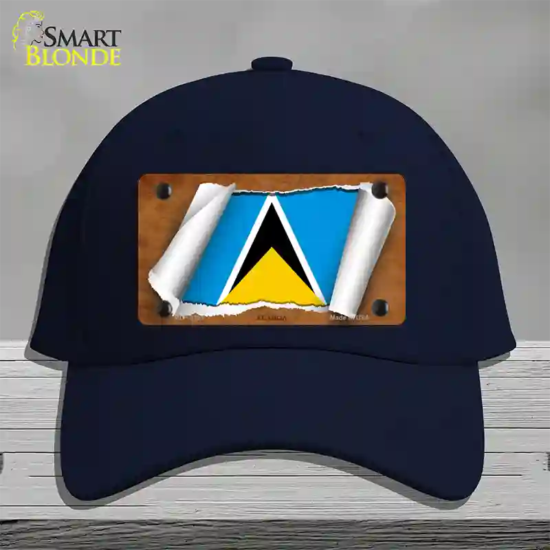 St Lucia Flag Scroll Novelty License Plate Hat Cotton / Navy