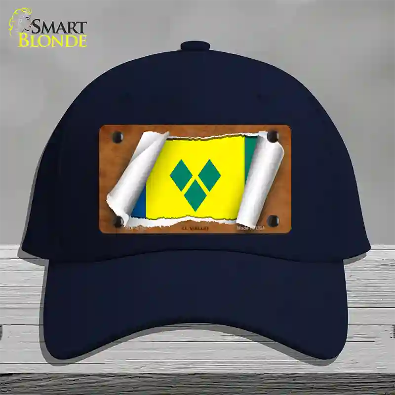 St Vincent Flag Scroll Novelty License Plate Hat Cotton / Navy