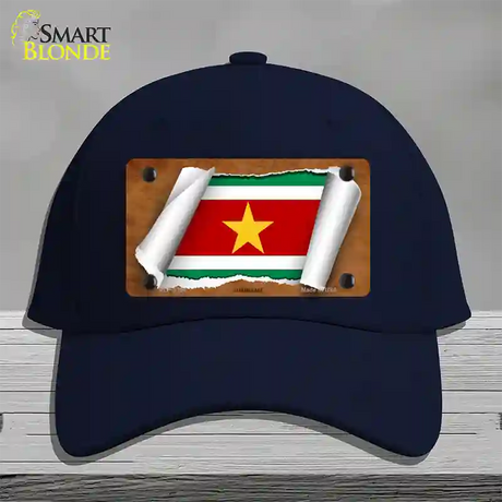 Suriname Flag Scroll Novelty License Plate Hat Cotton / Navy