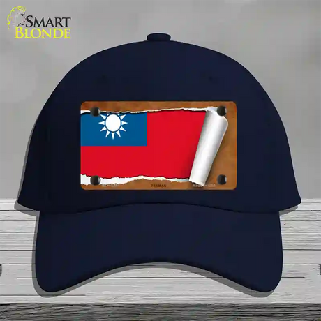 Taiwan Flag Scroll Novelty License Plate Hat Cotton / Navy