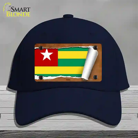 Togo Flag Scroll Novelty License Plate Hat Cotton / Navy