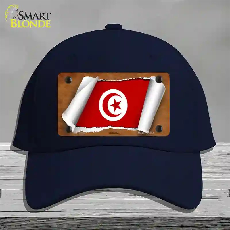 Tunisia Flag Scroll Novelty License Plate Hat Cotton / Navy