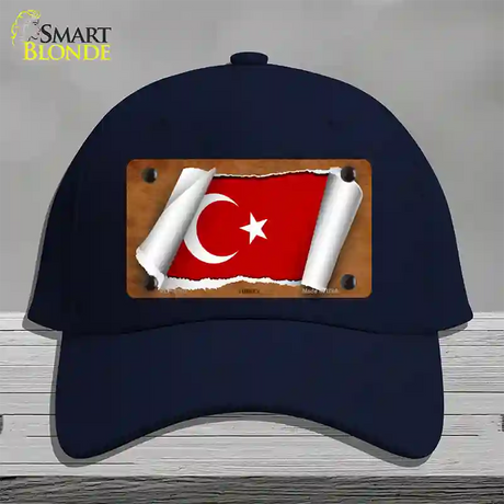 Turkey Flag Scroll Novelty License Plate Hat Cotton / Navy