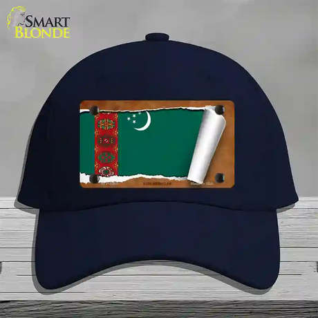 Turkmenistan Flag Scroll Novelty License Plate Hat Cotton / Navy