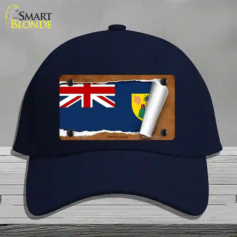 Turks & Caicos Flag Scroll Novelty License Plate Hat Cotton / Navy