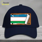 Uzbekistan Flag Scroll Novelty License Plate Hat Cotton / Navy