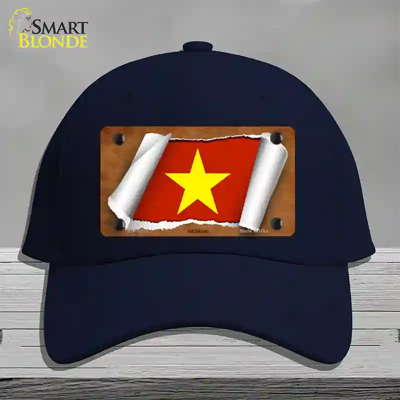 Vietnam Flag Scroll Novelty License Plate Hat Cotton / Navy