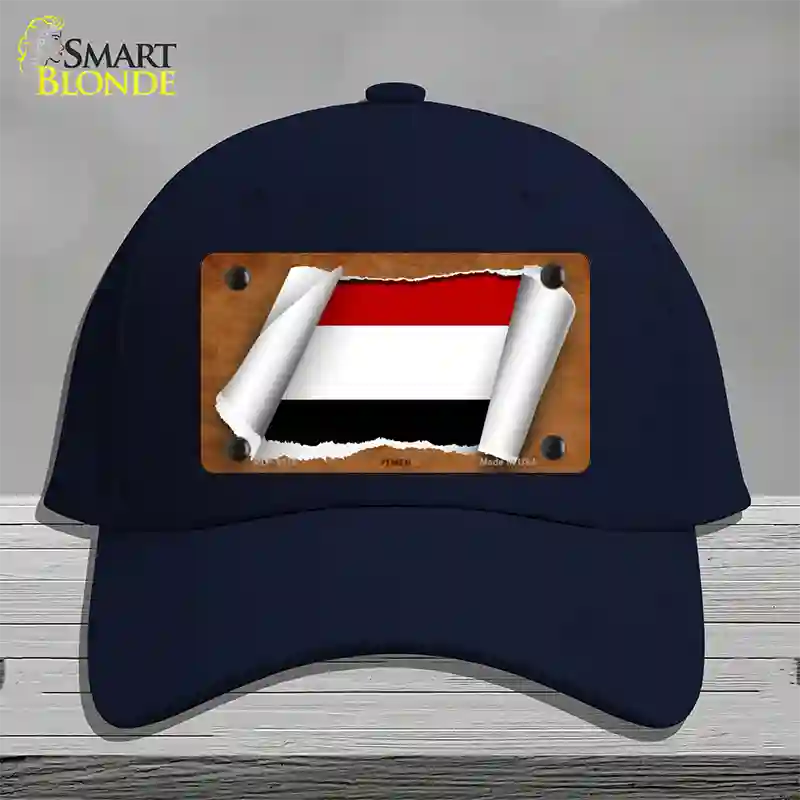 Yemen Flag Scroll Novelty License Plate Hat Cotton / Navy