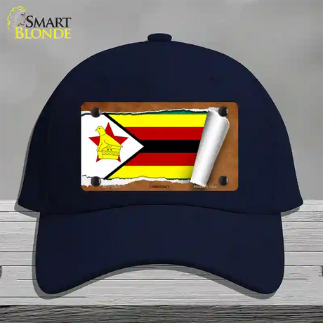 Zimbabwe Flag Scroll Novelty License Plate Hat Cotton / Navy