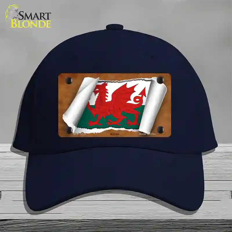 Wales Flag Scroll Novelty License Plate Hat Cotton / Navy