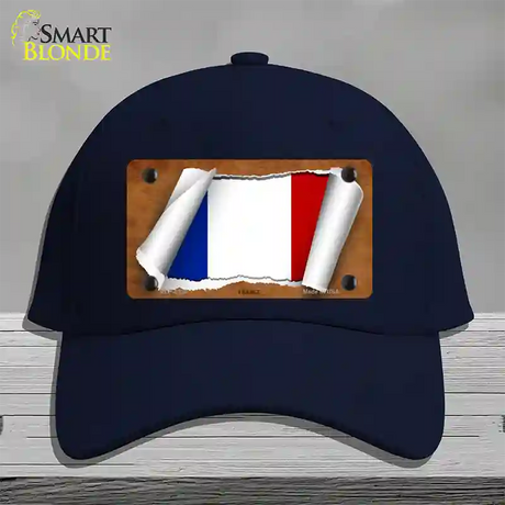 France Flag Scroll Novelty License Plate Hat Cotton / Navy