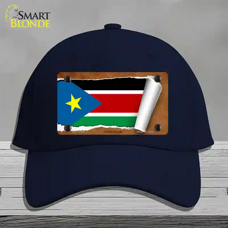 South Sudan Flag Scroll Novelty License Plate Hat Cotton / Navy