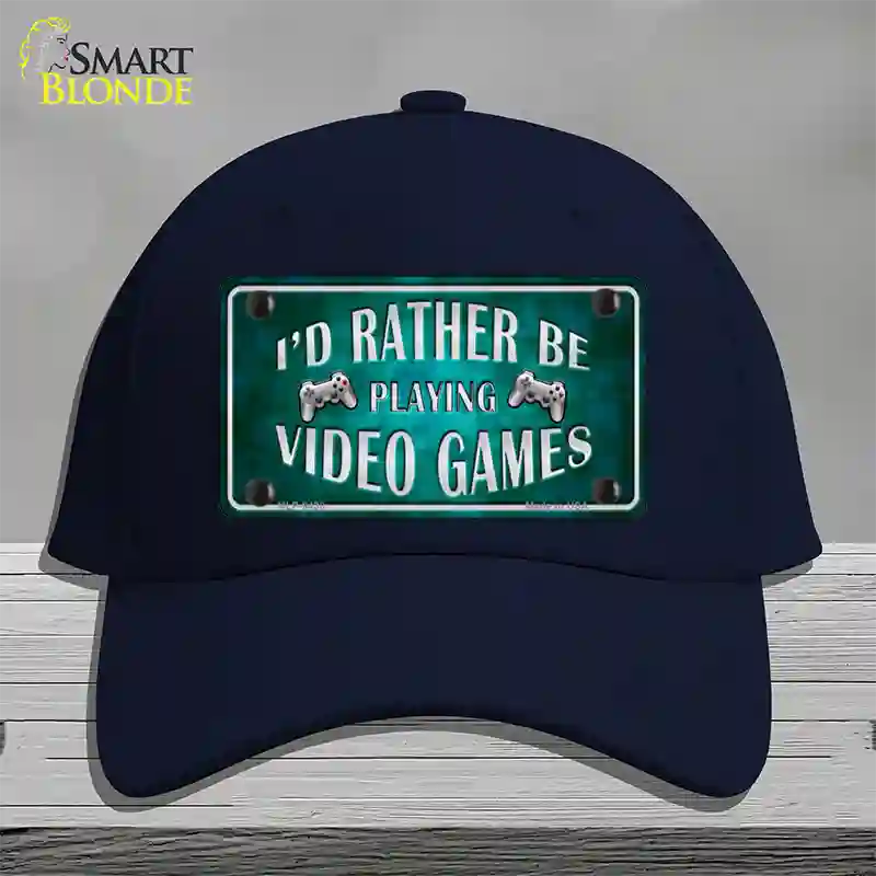 Rather Play Video Games Novelty License Plate Hat Cotton / Navy