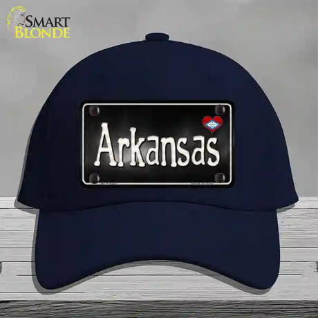 Arkansas Flag Script Novelty License Plate Hat Cotton / Navy