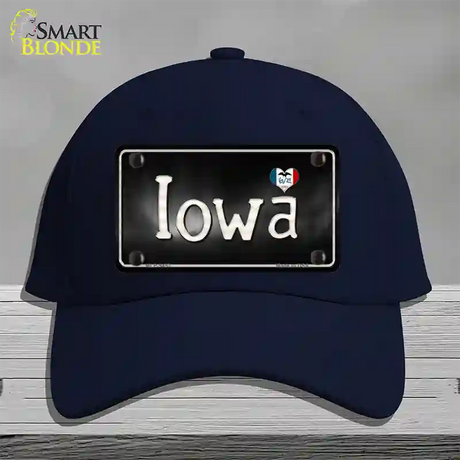 Iowa Flag Script Novelty License Plate Hat Cotton / Navy