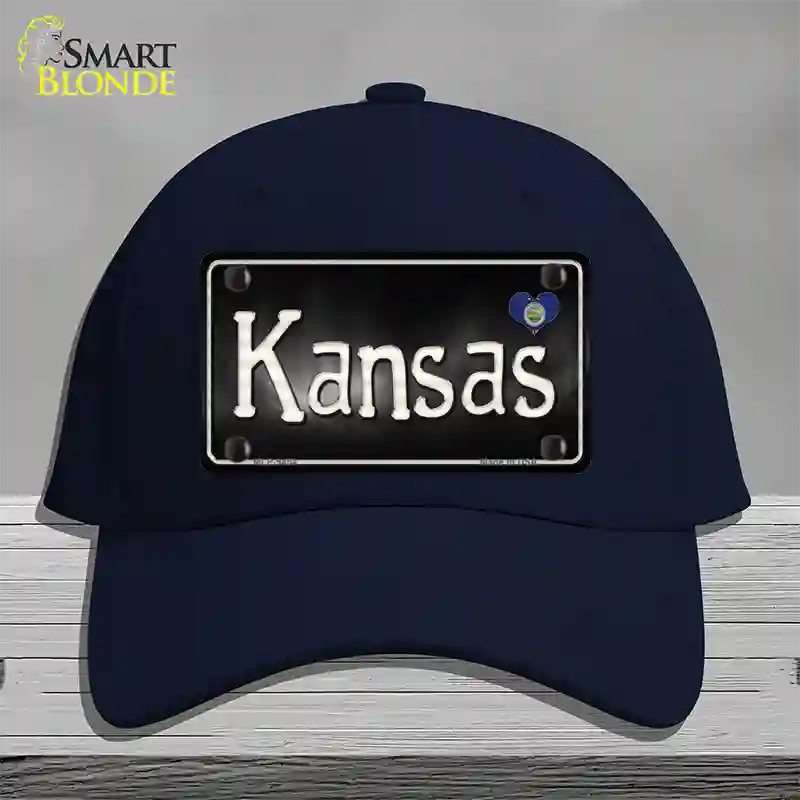 Kansas Flag Script Novelty License Plate Hat Cotton / Navy