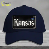 Kansas Flag Script Novelty License Plate Hat Cotton / Navy