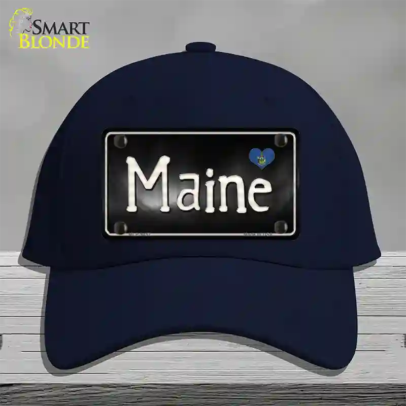 Maine Flag Script Novelty License Plate Hat Cotton / Navy