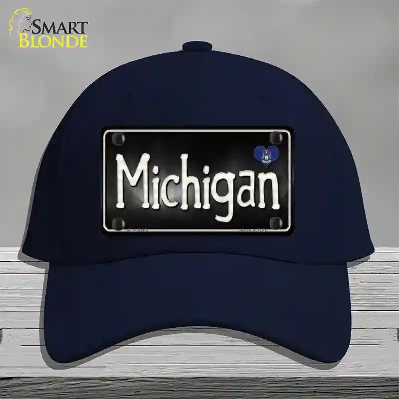 Michigan Flag Script Novelty License Plate Hat Cotton / Navy