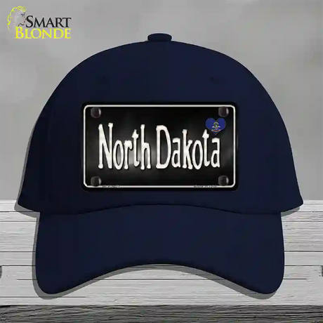 North Dakota Flag Script Novelty License Plate Hat Cotton / Navy