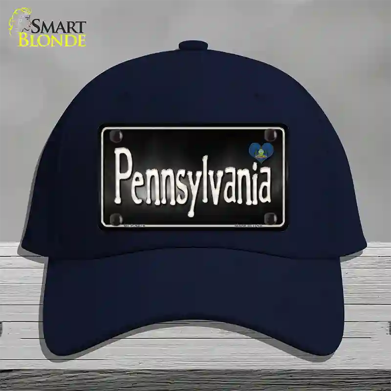 Pennsylvania Flag Script Novelty License Plate Hat Cotton / Navy