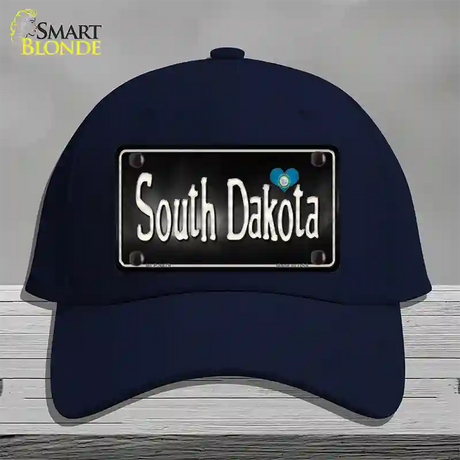 South Dakota Flag Script Novelty License Plate Hat Cotton / Navy