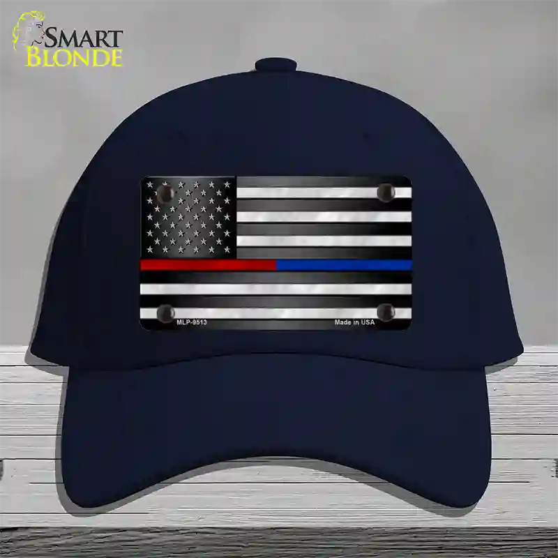 American Flag Police / Fire Novelty License Plate Hat Cotton / Navy