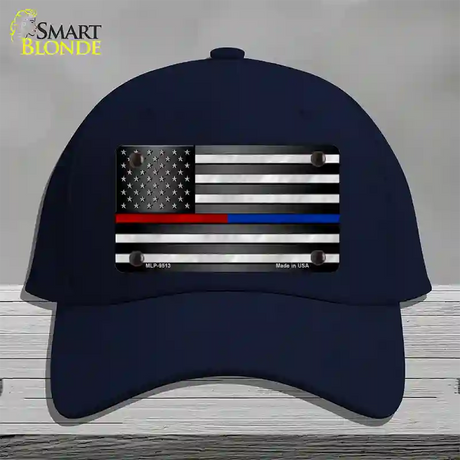 American Flag Police / Fire Novelty License Plate Hat Cotton / Navy