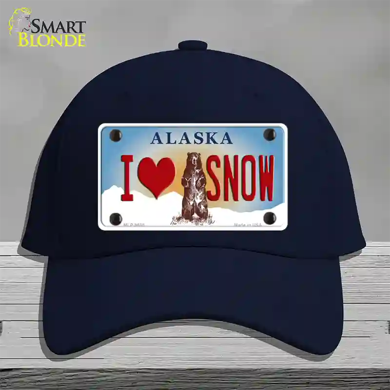 I Love Snow Alaska State Novelty License Plate Hat Cotton / Navy