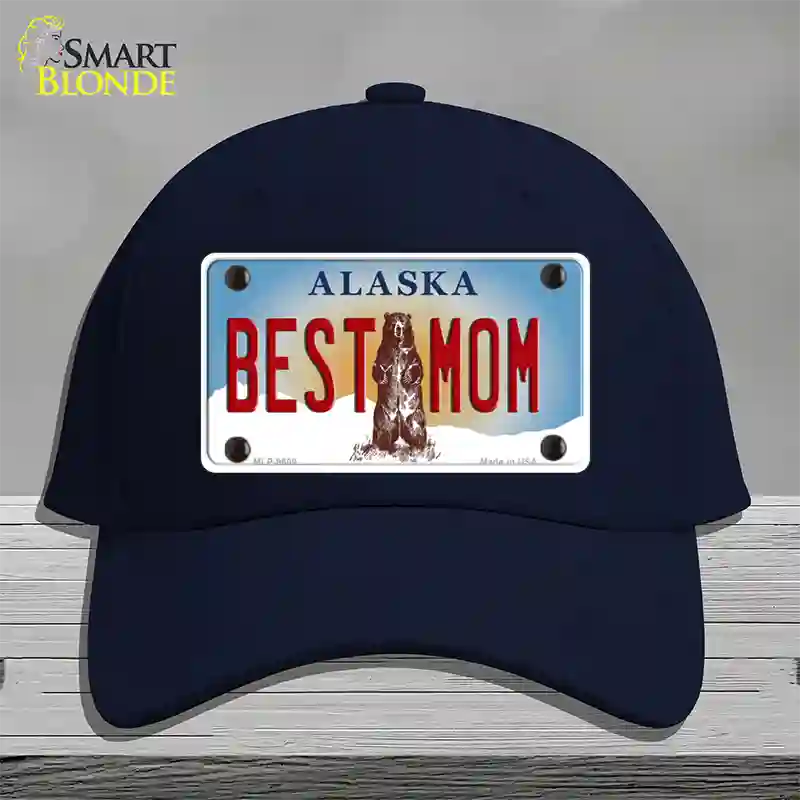 Best Mom Alaska State Novelty License Plate Hat Cotton / Navy