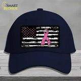 Vintage American Flag Pink Ribbon Novelty License Plate Hat Cotton / Navy