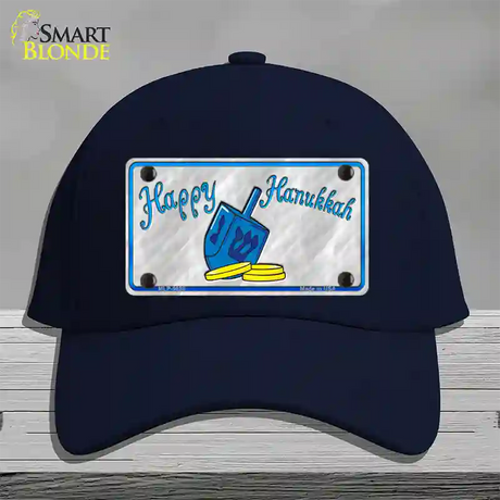 Happy Hanukkah Dreidel Novelty License Plate Hat Cotton / Navy