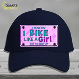 Bike Like A Girl Pink Novelty License Plate Hat Cotton / Navy