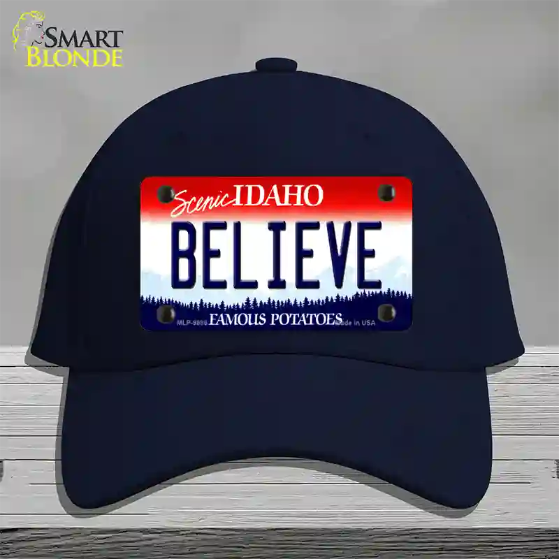 Believe Idaho Novelty License Plate Hat Cotton / Navy