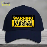 Warning Suck At Parking Novelty License Plate Hat Cotton / Navy